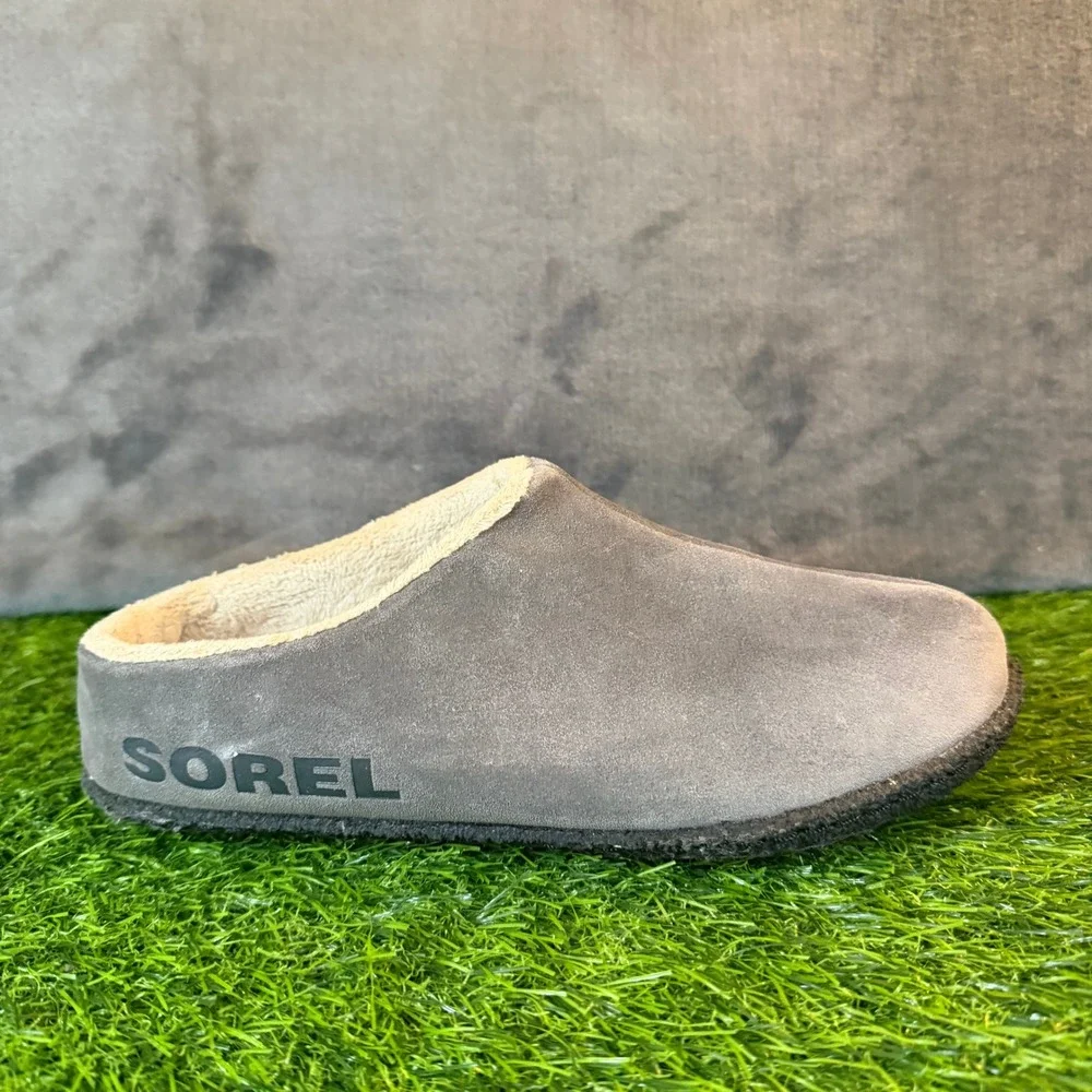 Sorel Kids Lanner Ridge II Gray Suede Shearling Lined Clog Slippers Youth Size 5